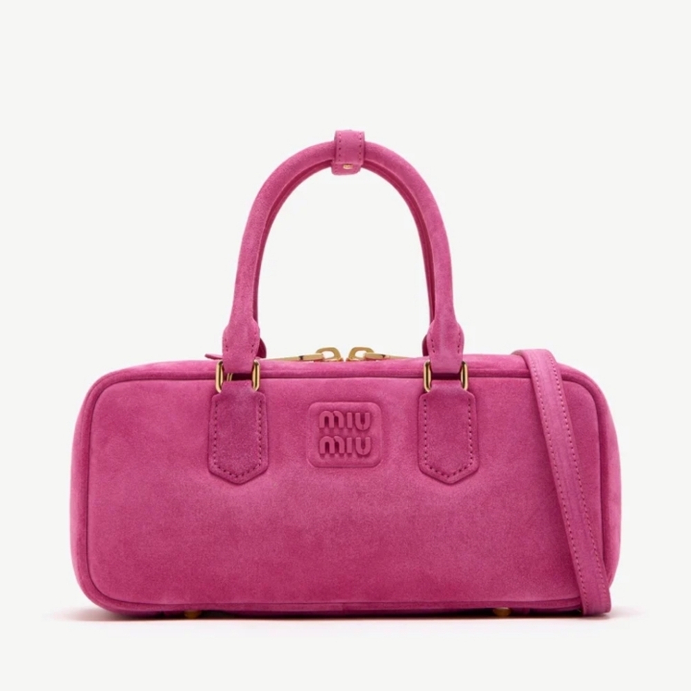 Miu Miu Arcadie Hot Pink Suede Satchel Handbag Purse NWT Authentic - Picture 2 of 15